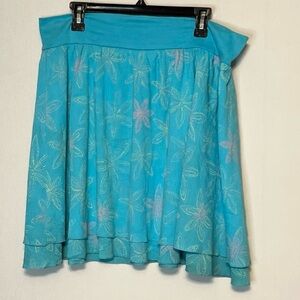 Womens Fresh Produce Skirt Size Xtra Large Blue Floral Gauzy Pull On Tiered.